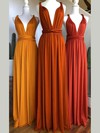 Silk-like Satin V-neck Sweep Train A-line Bridesmaid Dresses #PWD01014020