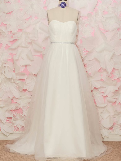 Sweetheart White Tulle Sashes / Ribbon Lace-up Sweep Train Wedding Dress #PWD00020519
