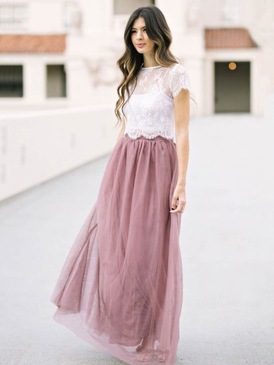 Tulle Scoop Neck Floor-length A-line Appliques Lace Bridesmaid Dresses #PWD01014032