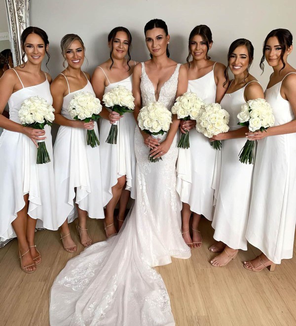 Silk-like Satin Square Neckline Asymmetrical A-line Bridesmaid Dresses #PWD01014042