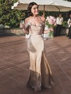 Silk-like Satin Off-the-shoulder Floor-length Trumpet/Mermaid Ruffles Bridesmaid Dresses #PWD01014071