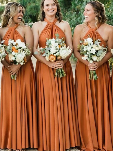 Silk-like Satin Halter Floor-length A-line Bridesmaid Dresses #PWD01014090