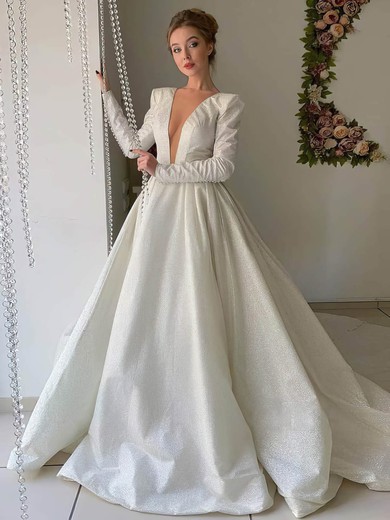 Glitter Scoop Neck Court Train Ball Gown Wedding Dresses #PWD00023974