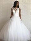 Tulle Scoop Neck Sweep Train A-line Appliques Lace Wedding Dresses #PWD00023988