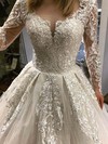 Tulle Scoop Neck Sweep Train Ball Gown Beading Wedding Dresses #PWD00023996