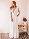 Lace Chiffon Scoop Neck Floor-length A-line Wedding Dresses #PWD00023999