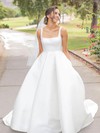 Satin Square Neckline Sweep Train A-line Pockets Wedding Dresses #PWD00024006