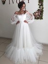 Tulle Off-the-shoulder Court Train Ball Gown Wedding Dresses #PWD00024007