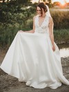 Lace Silk-like Satin V-neck Court Train A-line Wedding Dresses #PWD00024022