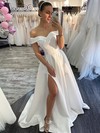 Silk-like Satin Off-the-shoulder Sweep Train A-line Split Front Wedding Dresses #PWD00024031