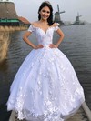 Tulle Scoop Neck Court Train Ball Gown Appliques Lace Wedding Dresses #PWD00024042