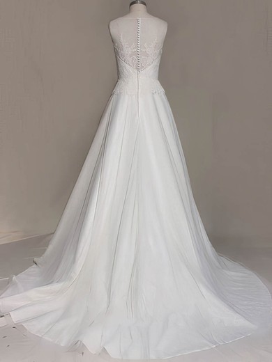 Satin Tulle Scoop Neck Appliques Lace White Gorgeous Wedding Dress #PWD00020535