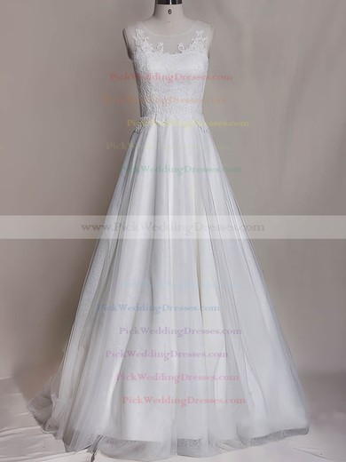 Satin Tulle Scoop Neck Appliques Lace White Gorgeous Wedding Dress #PWD00020535