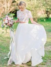 Lace Silk-like Satin Scoop Neck Sweep Train A-line Wedding Dresses #PWD00024051