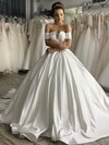 Silk-like Satin Off-the-shoulder Court Train Ball Gown Wedding Dresses #PWD00024052