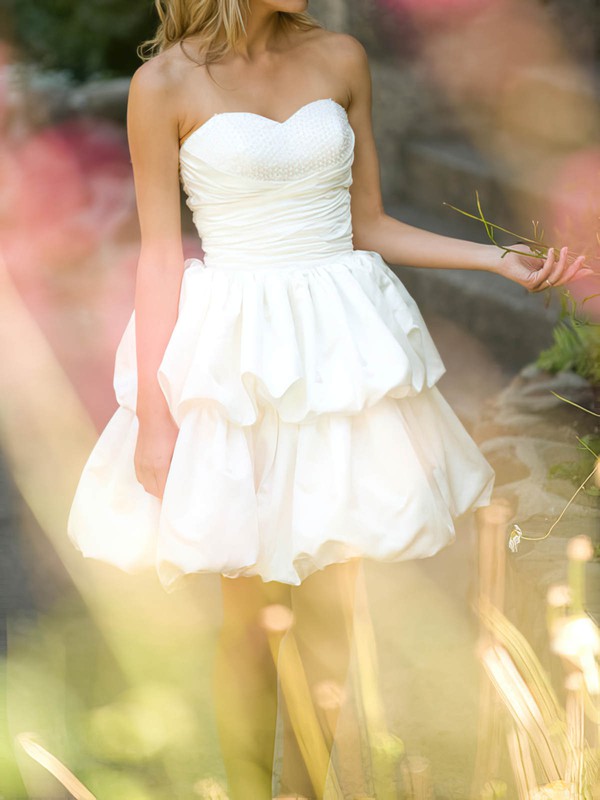Ball Gown Sweetheart Ivory Satin Pick-Ups Pretty Short/Mini Wedding Dresses #PWD00020538