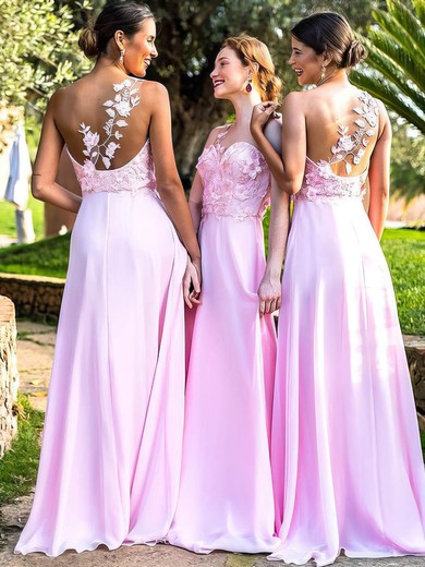 Silk-like Satin One Shoulder Sweep Train A-line Appliques Lace Bridesmaid Dresses #PWD01014180