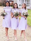 Chiffon High Neck Knee-length A-line Appliques Lace Bridesmaid Dresses #PWD01014181