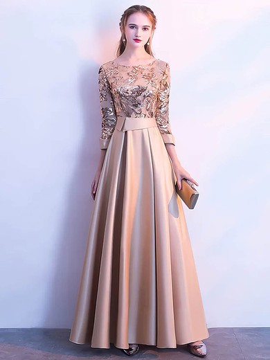Silk-like Satin Scoop Neck Floor-length A-line Appliques Lace Bridesmaid Dresses #PWD01014207