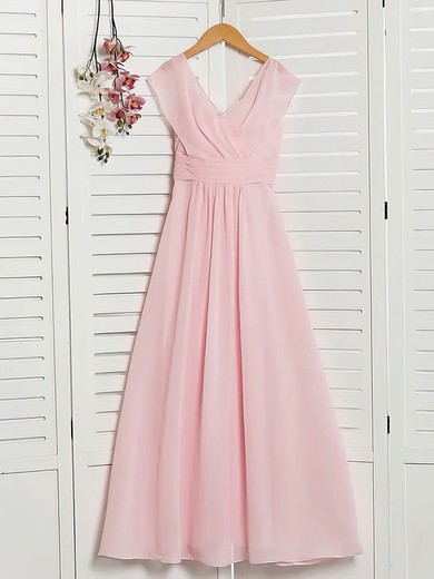 Chiffon V-neck Floor-length A-line Ruffles Bridesmaid Dresses #PWD01014211