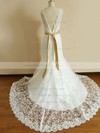 Nicest Scalloped Neck Ivory Lace with Sashes/Ribbons Trumpet/Mermaid Wedding Dress #PWD00020542