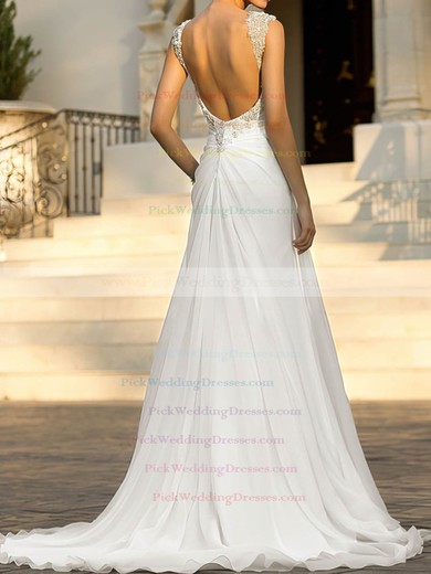 Beading Straps Chiffon Sweetheart White Open Back Elegant Wedding Dresses #PWD00020543