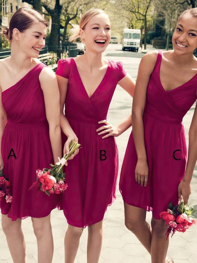 Chiffon V-neck Knee-length A-line Ruffles Bridesmaid Dresses #PWD01014232