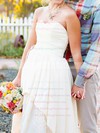 High Low Ivory Lace and Taffeta Sweetheart Tiered Asymmetrical Wedding Dresses #PWD00020544