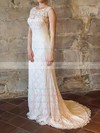 Inexpensive Ivory Lace Scoop Neck Ruffles Sheath/Column Wedding Dresses #PWD00020558
