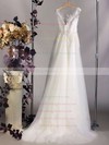 Scoop Neck Tulle Appliques Lace Court Train Amazing Ivory Wedding Dress #PWD00020564