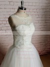 Ivory Tulle with Appliques Lace Scoop Neck Ball Gown Wedding Dress #PWD00020565