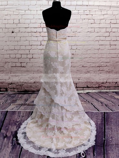 Perfect Sweetheart Lace Satin Sashes/Ribbons Trumpet/Mermaid Wedding Dress #PWD00020566