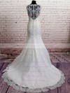 Newest White Scoop Neck Buttons Trumpet/Mermaid Lace Wedding Dress #PWD00020568