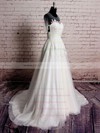 Ivory Tulle Satin Scoop Neck Appliques Lace Different Short Sleeve Wedding Dresses #PWD00020569