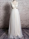 Ivory Tulle Lace with Sashes/Ribbons Floor-length V-neck Wedding Dress #PWD00020570