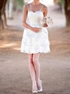 Cute Tiered White Satin Spaghetti Straps and Sweetheart Short/Mini Wedding Dress #PWD00020575