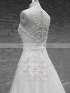 Scoop Neck White Tulle  Appliques Lace Covered Button Court Train Wedding Dress #PWD00020576