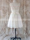 Lace Sashes / Ribbons Scoop Neck Covered Button Knee-length Wedding Dresses #PWD00020580