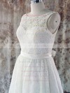 Lace Sashes / Ribbons Scoop Neck Covered Button Knee-length Wedding Dresses #PWD00020580