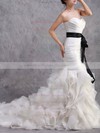 Trumpet/Mermaid Sweetheart Tiered White Organza with Black Sashes/Ribbons Unusual Wedding Dresses #PWD00020584
