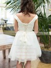 Boutique Knee-length Organza Sashes / Ribbons Lace-up Off-the-shoulder Wedding Dresses #PWD00020601
