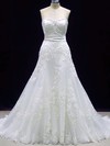 Popular A-line Ivory Lace Sashes / Ribbons Covered Button Sweetheart Wedding Dress #PWD00020606