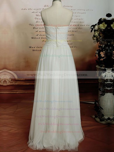 Floor-length Satin Tulle Sweetheart Lace Vintage Ivory Wedding Dresses #PWD00020608