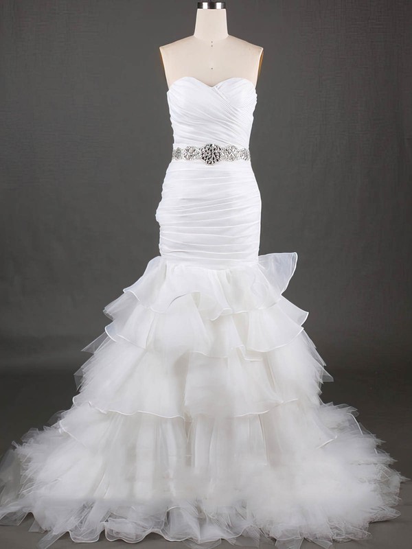 Organza Tulle Sweetheart Trumpet/Mermaid Unique Lace Up Wedding Dresses #PWD00020610