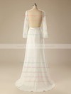 Sweep Train Ivory Chiffon Appliques Lace Long Sleeve Scoop Neck Wedding Dress #PWD00020626