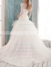 Classy Trumpet/Mermaid White Tulle Scoop Neck Appliques 3/4 Sleeve Wedding Dress #PWD00020632