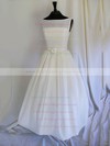 Vintage Ankle-length Flower(s) Square Neckline White Satin Wedding Dresses #PWD00020636
