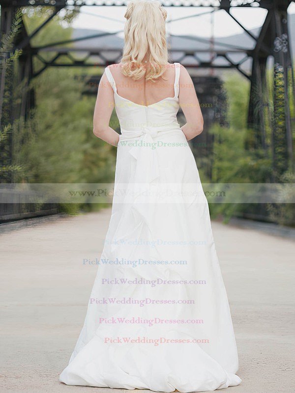 Square Neckline White Taffeta Sashes / Ribbons Straps Floor-length Wedding Dress #PWD00020638