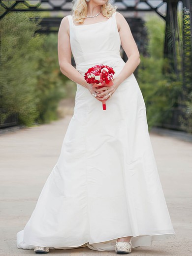 Square Neckline White Taffeta Sashes / Ribbons Straps Floor-length Wedding Dress #PWD00020638