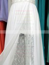 Summer White Lace Chiffon V-neck Beading Sweep Train Wedding Dresses #PWD00020663